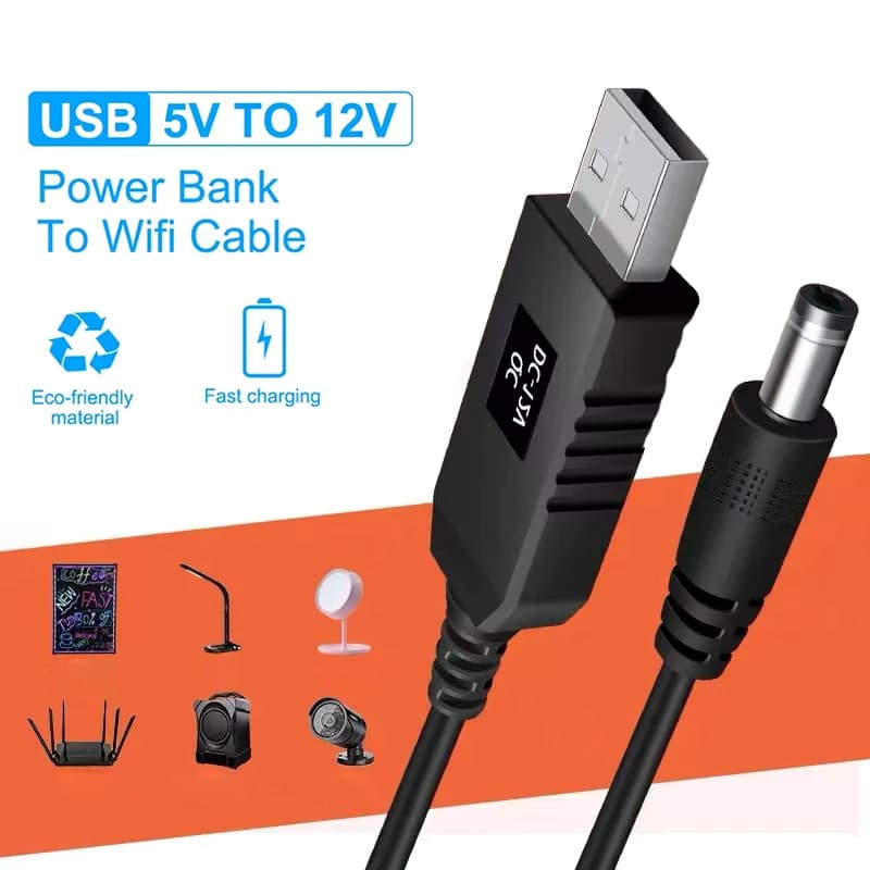 Novo Conector De Cabo Wi-Fi Para Powerbank DC 5V A 12V USB Conversor De Impulso Step-up Modem Roteador