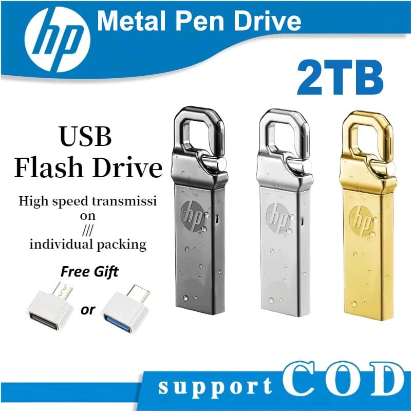 Pen Drive Original HP 2TB USB3.0 À Prova D'água E De Poeira De Alta Velocidade Com Transmissão De Metal USB Flash Drive