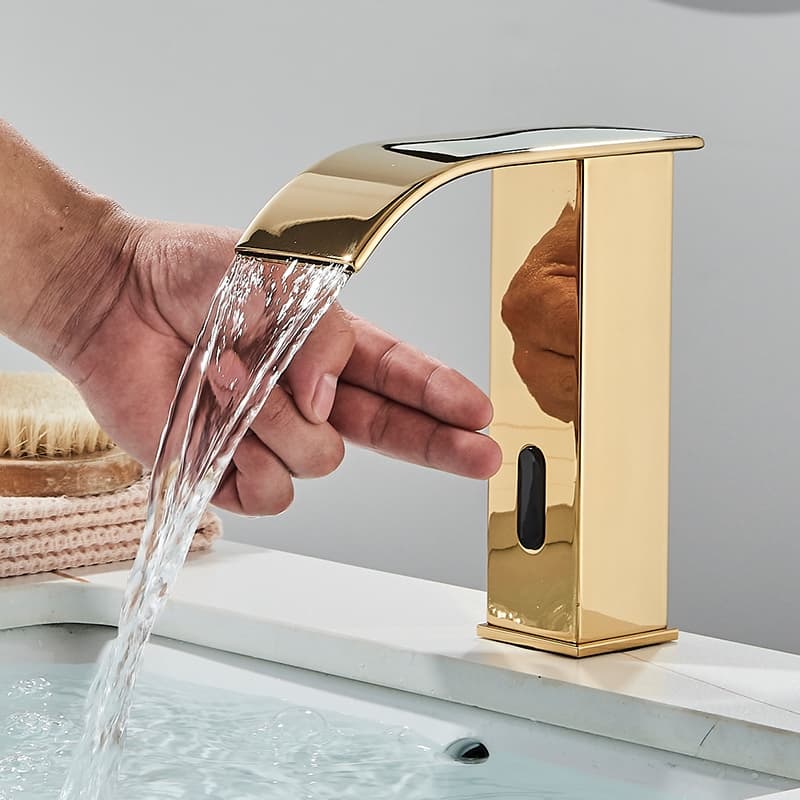 Sensor Torneira Banheiro Dourada Torneira Cascata Automática Torneira Lavabo Automática