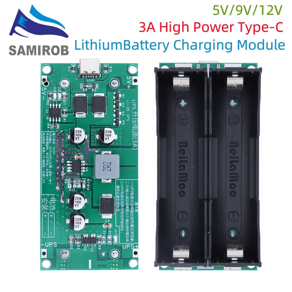Tipo-C 15W 3A 18650 Módulo Carregador De Bateria De Lítio DC-Booster Carga Rápida UPS Fonte De Alimentação/Conversor 5V 9V 12V