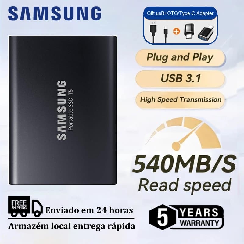 Samsung T5 SSD Externo 2TB4TB8TB16TB Hd Externo Portátil USB 3.1 Unidade De Estado Sólido Externo