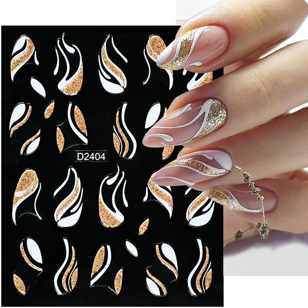 Adesivo De Unha Com Glitter Dourado À Prova D'água Autoadesivo Padrão De Linha Francesa Para Unhas