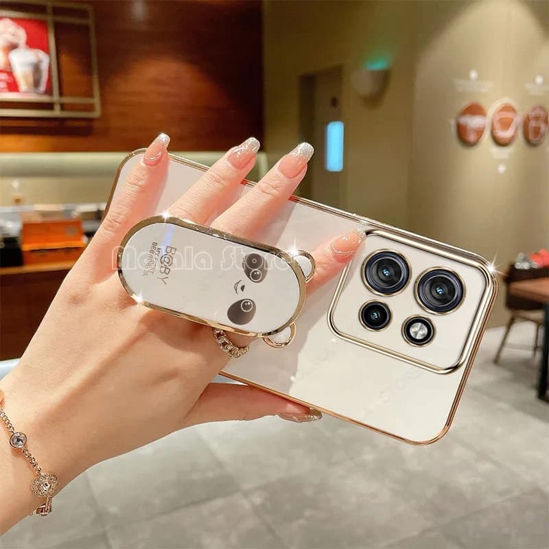 Capa Macia Para Motorola Edge 50 edge50 Neo 5G Com De Telefone Suporte Dobrável De Panda Fofo