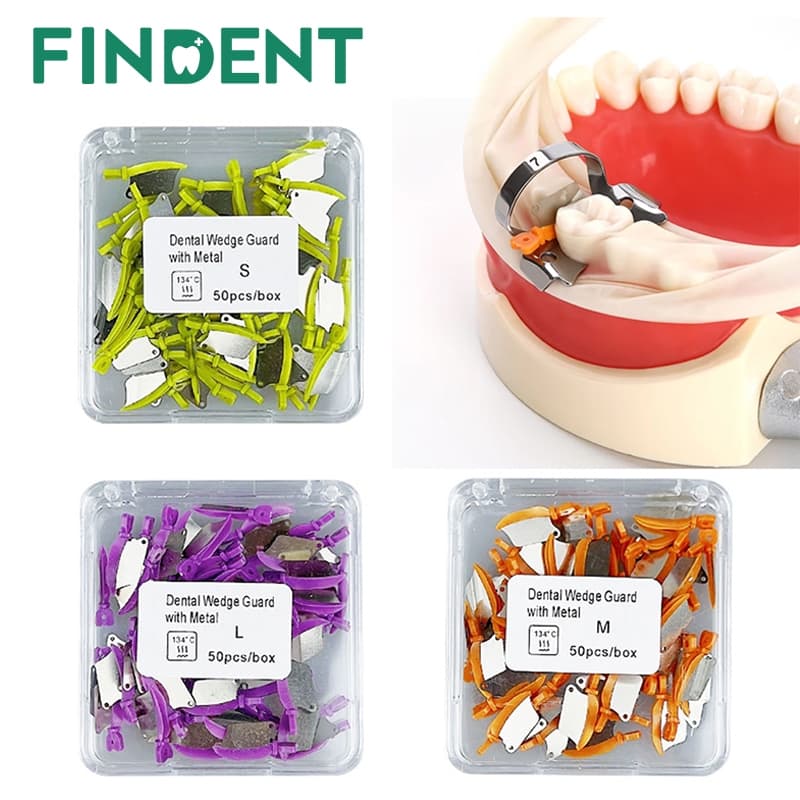 50 Pçs/Caixa Cunha Dental Prime Dentes Interproximal Guarda Com Metal Plástico Faca Matriz De Aço S/M/L