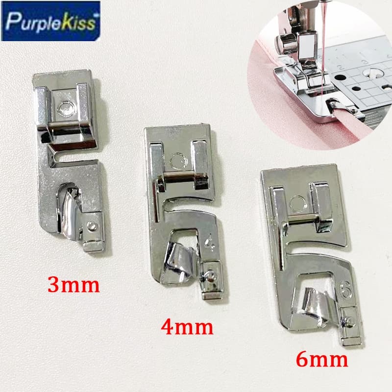 Kit 3 Peças Calcador De Bainha Barra 3, 4, 6mm Para Máquina Doméstica