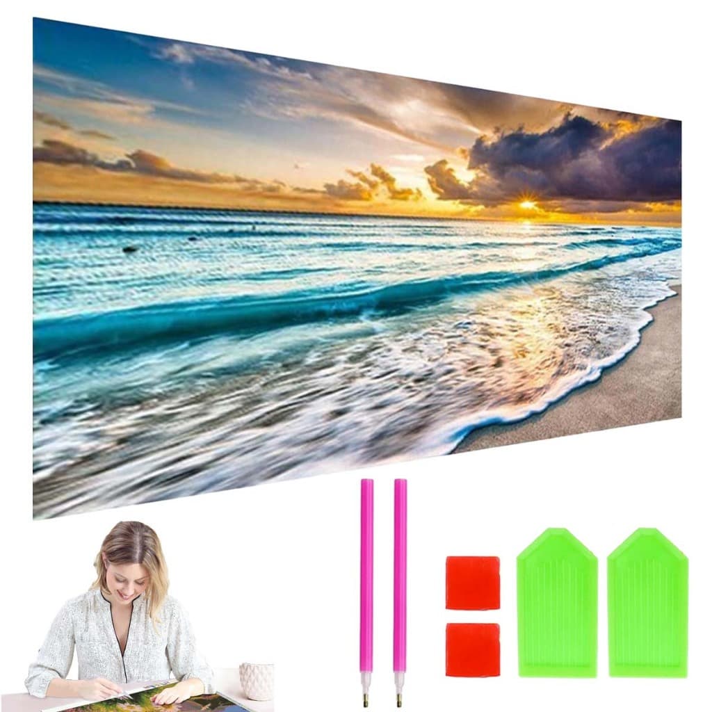 Kits de pintura com diamantes ao pôr do sol para crianças, kits de arte com diamantes 5D DIY para adultos - 70x40cm