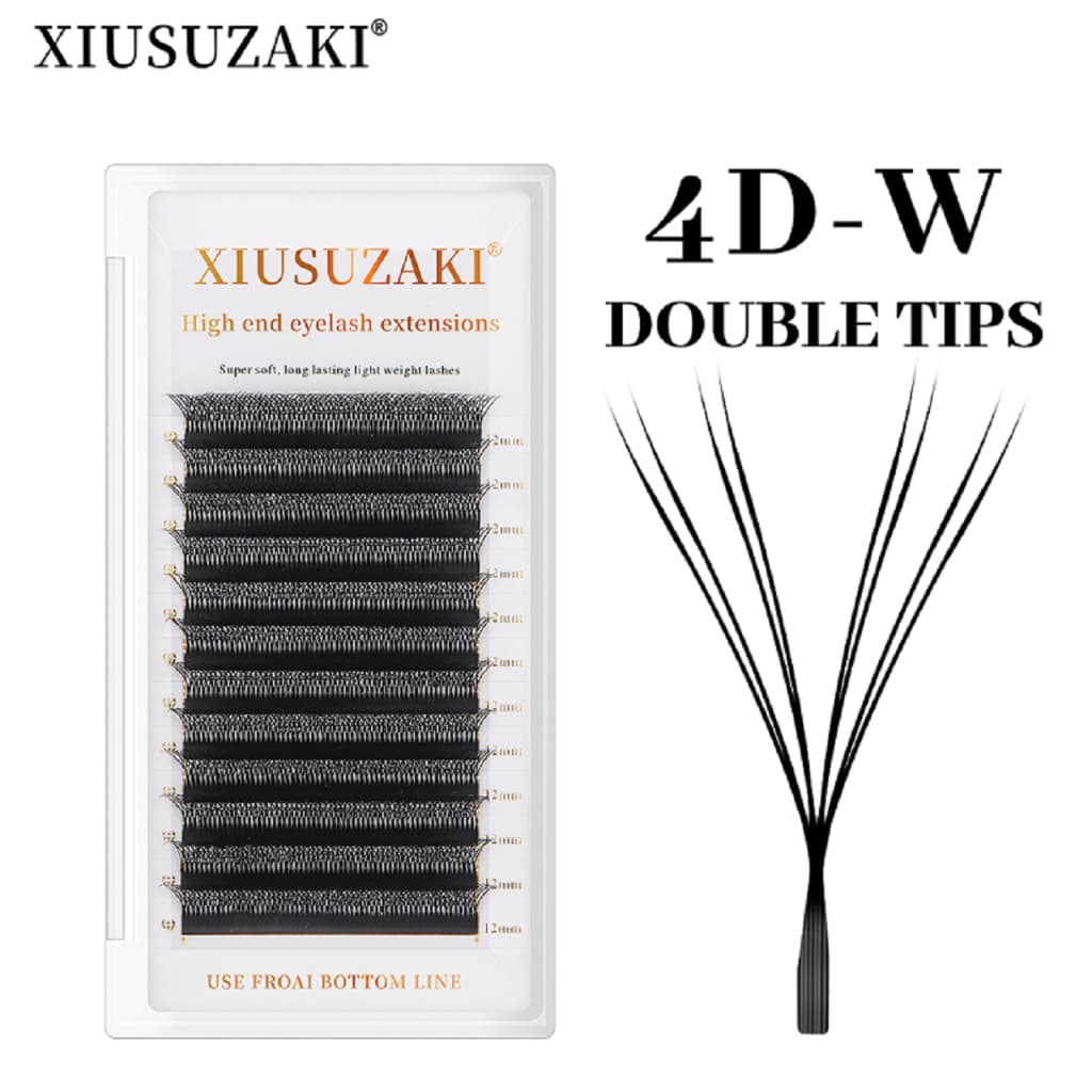 XIUSUZAKI Pontas Duplas 4D W Cílios Em Forma De Extensões De Luz Suave Bolha Pré-Fabricado Fãs Rússia Volume Fácil Venti