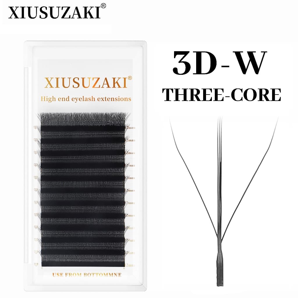 XIUSUZAKI 3D W Três Núcleos Pontas Triplas Cílios Forma Extensões De Blister Natural Pré-Fabricado Fãs Spike Postiços