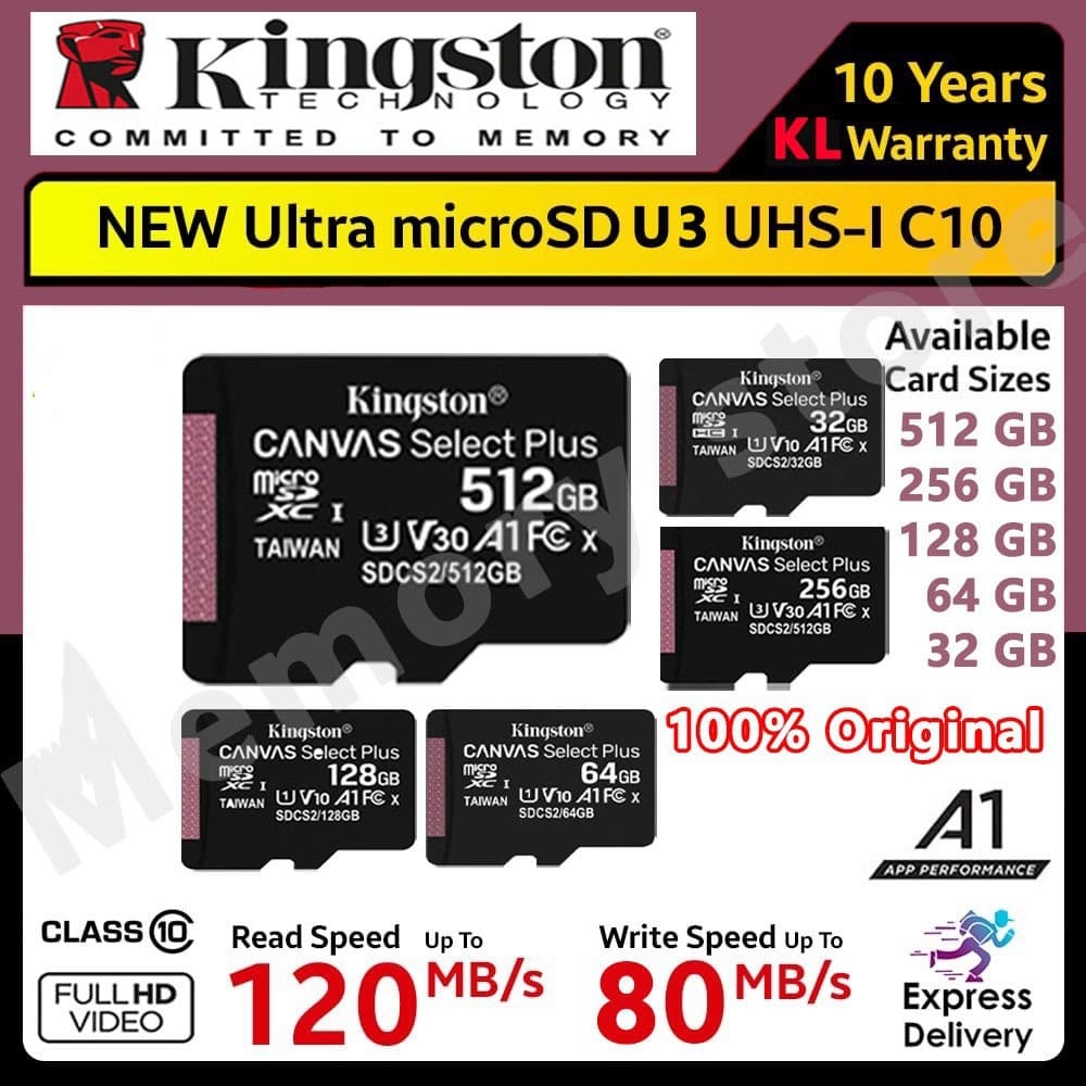 Kingston1TB 512GB 256GB 128GB 32GB 64GB Cartão SDCS2 Micro SD 100MB/S De Memória Classe 10 De Leitura