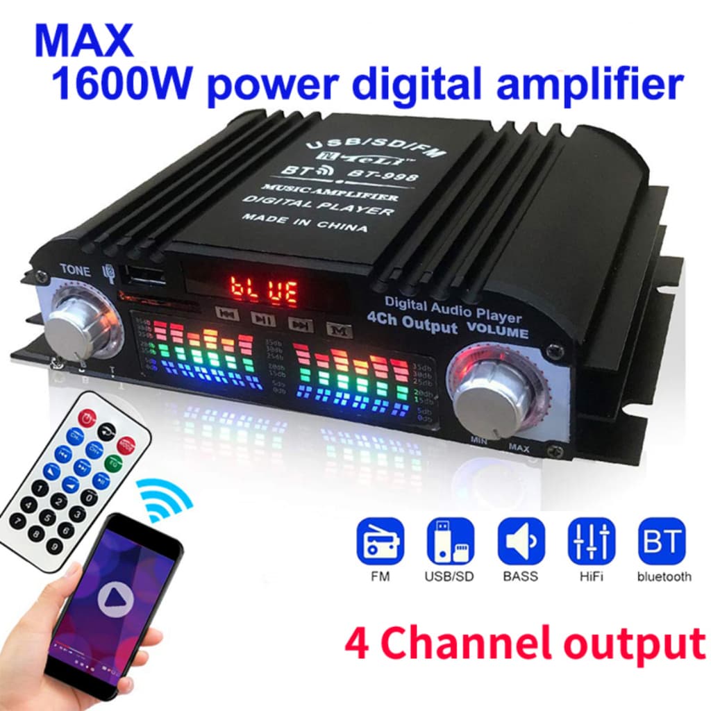 12V/220 800W Mini bluetooth Hi-Fi Amplificadores De Potência De Áudio Para Carro Amplificador Estéreo 4 Canais Casa