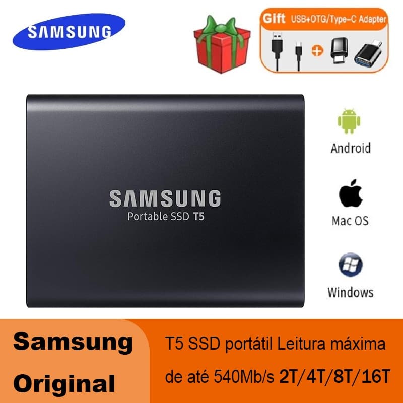 Disco Rígido Externo SAMSUNG T5 SSD 2TB-16TB Portable HD De Estado Sólido Portátil Adequado Para Grande Capacidade
