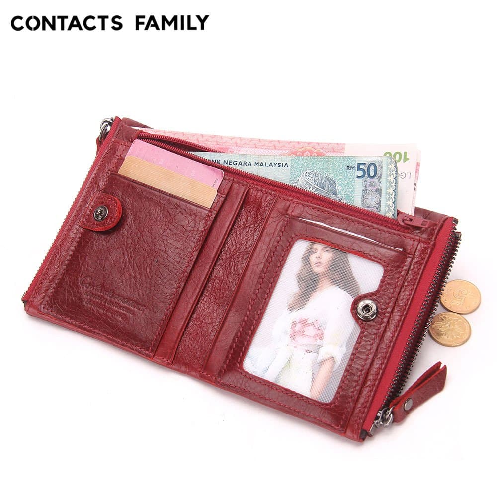 CONTACTS FAMILY Carteiras Masculinas De Couro Genuíno Luxo Curto Duplo Zíper Masculino Bolsa De Moedas Carteira Pequena