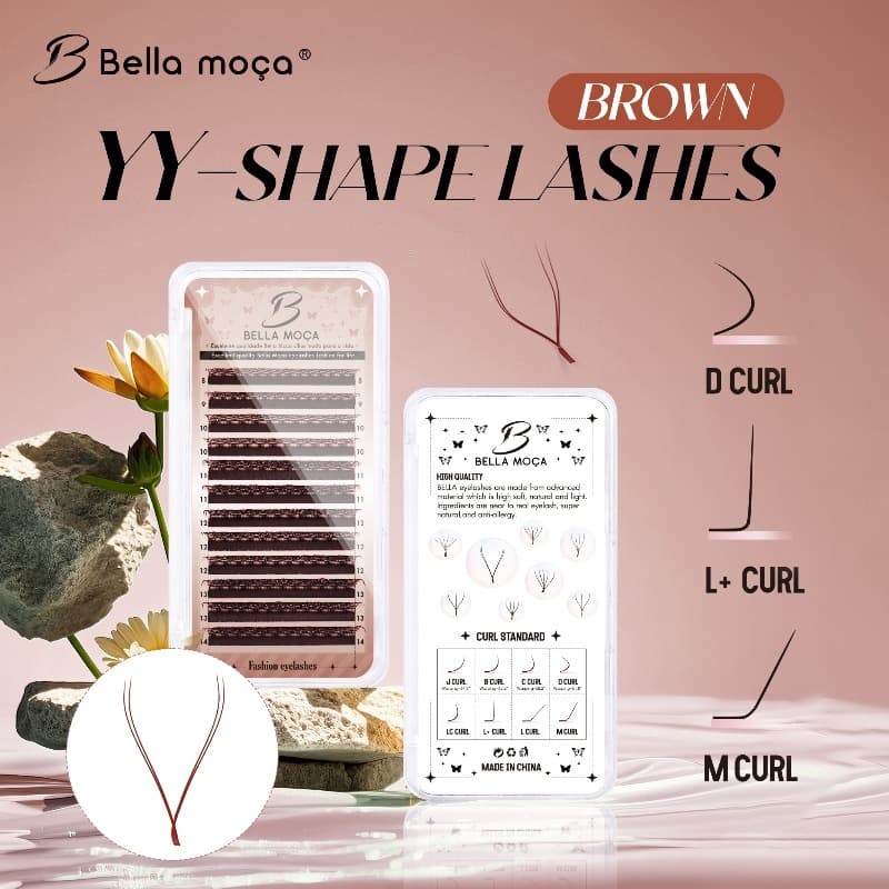 Bella Moça Marrom YY Forma Cílios Duas Pontas 0.07D Curl 12 Linhas Comprimento Misto 8-14mm