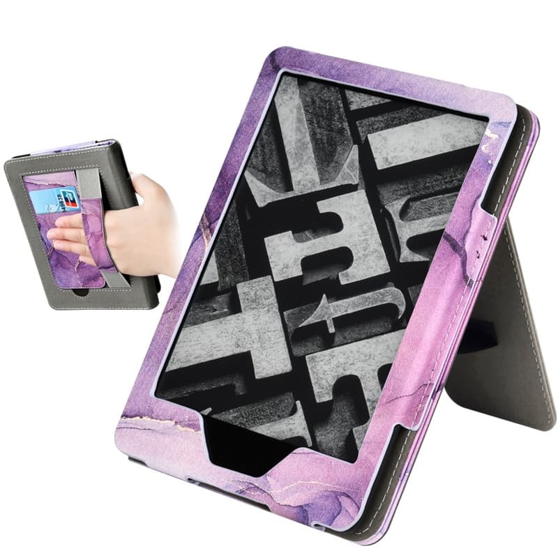 Capa Colorida Slimshell Com Suporte Para Kindle Paperwhite 12/11/10/7/6th De Couro PU Premium Slot Cartão E Alça De Mão