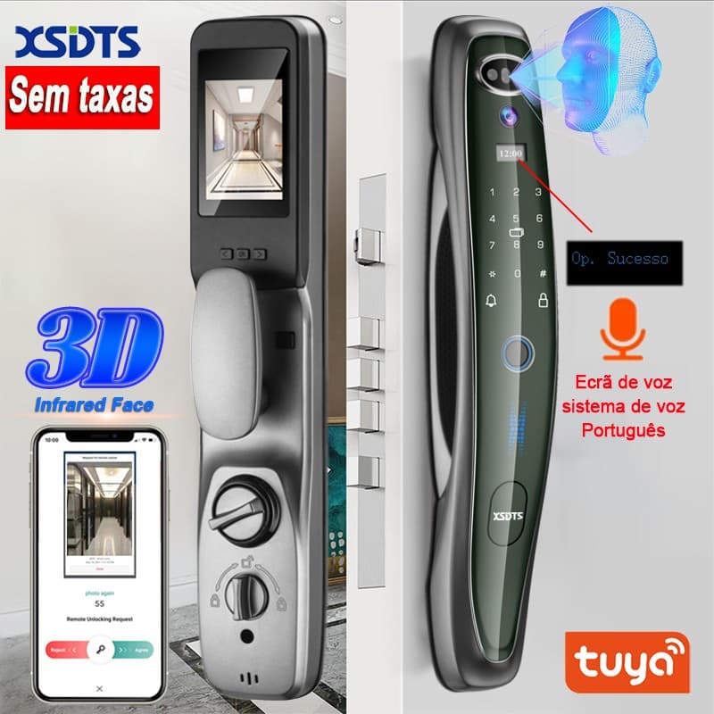 Tuya 3D Face Intercomunicador Real Fechadura de porta inteligente digital Câmera Senha impressão