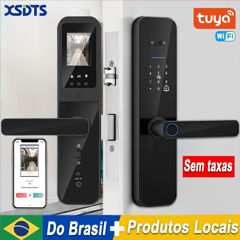 Fechadura Digital Inteligente Câmera Eletrônica Desbloqueio Biometria, Senha, Cartão,Tuya,Impressão