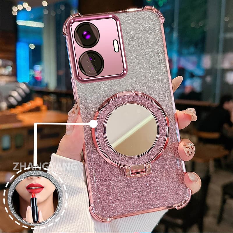 Capa Para Realme C55 Quatro Cantos flash anti Queda Caso De Telefone Estético Retoque Espelho Novo design Suporte Mão TP