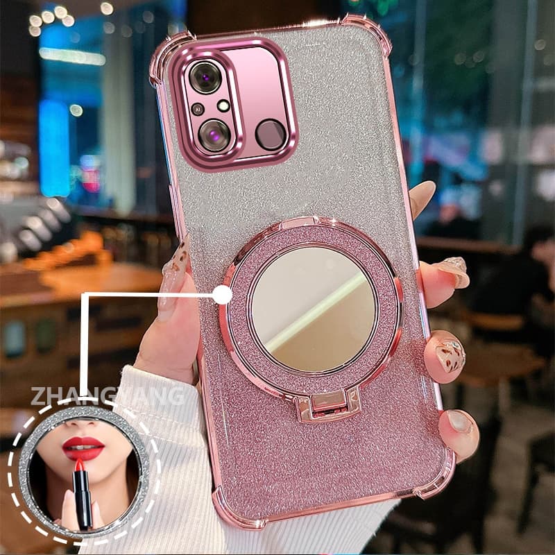Capa Para Redmi 12c Quatro Cantos flash anti Queda Caso De Telefone Estético Retoque Espelho Novo design Suporte Mão TPU