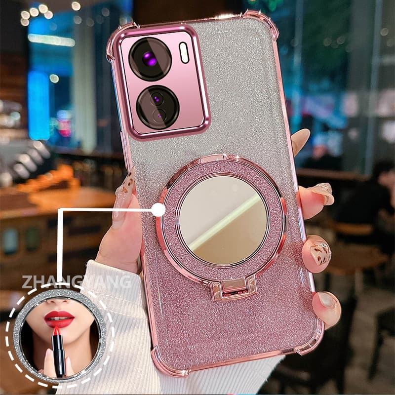 Capa Para Redmi 13C Quatro Cantos flash anti Queda Caso De Telefone Estético Retoque Espelho Novo design Suporte Mão TPU