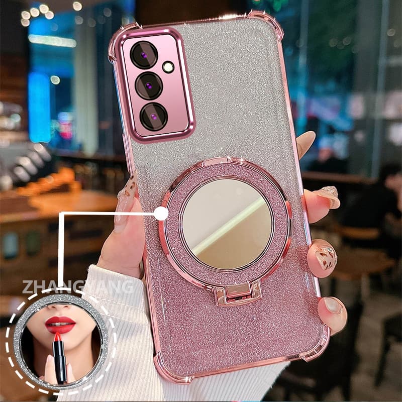 Capa Para Samsung A16 Quatro Cantos flash anti Queda Caso De Telefone Estético Retoque Espelho Novo design Suporte Mão T
