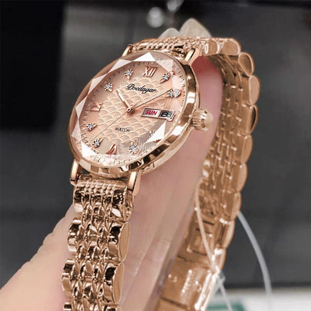 POEDAGAR Luxo Espelho Corte Design Senhoras Relógio À Prova Dwaterproof Água Luminoso Feminino Data Semana Aço Inoxidáve