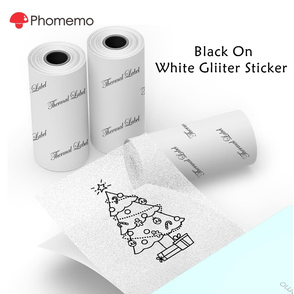 Adesivo Térmico Com Glitter Branco Phoemo 50 Mm Para Impressora T02 M02 M03 M04S M04AS (3 Rolos)