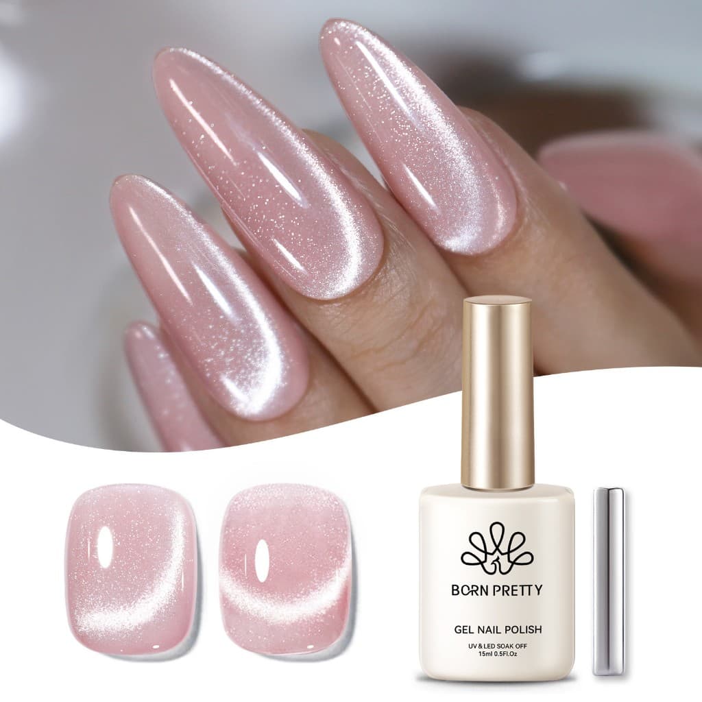 BORN PRETTY Milky Pink Cat Magnético Eye Gel Esmalte Glitter Brilhante Verniz UV 15ml