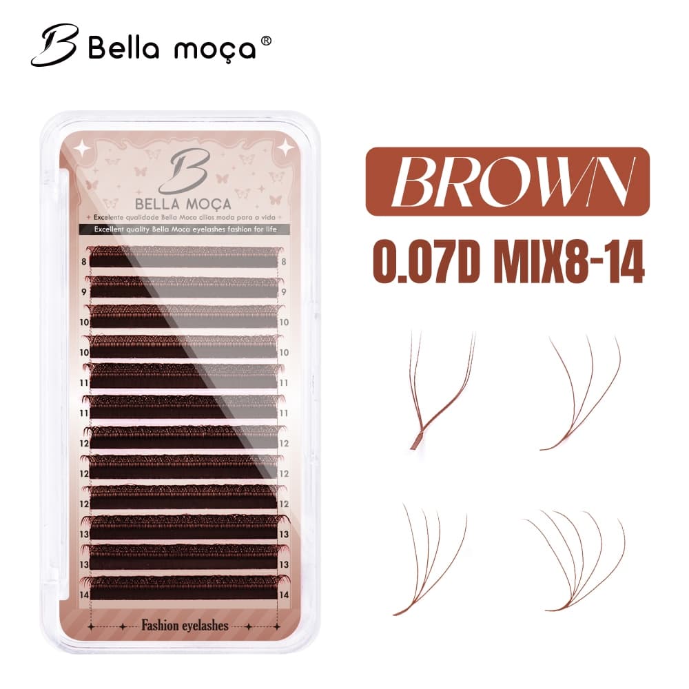 Bella Moça Brown lashes YY lash Real W Cílios 3DW/4DW/5DW mix Comprimento 8-14mm 0.07D Curl