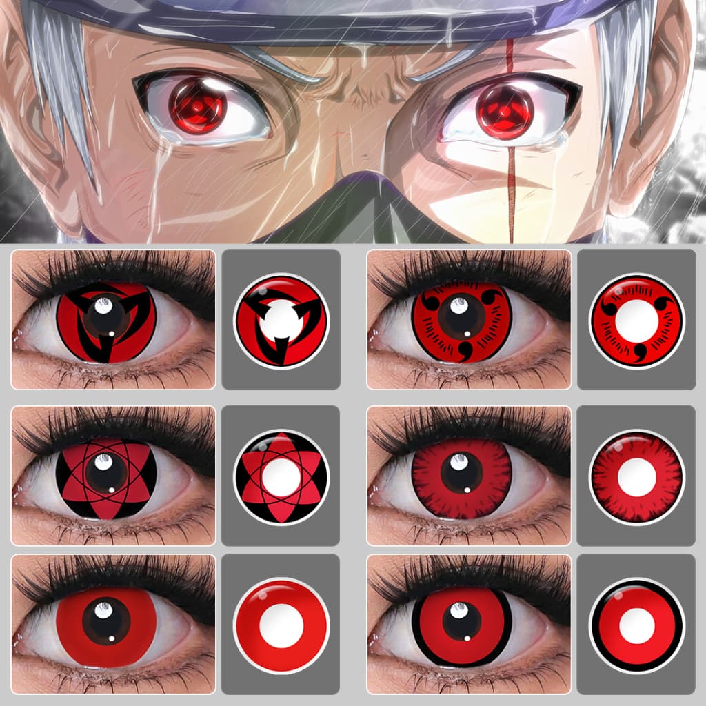Pseyeche Lente De Contato Colorida Anime Cosplay Lentes Anual Naruto Sharingan Olhos Vermelhos 1 Par