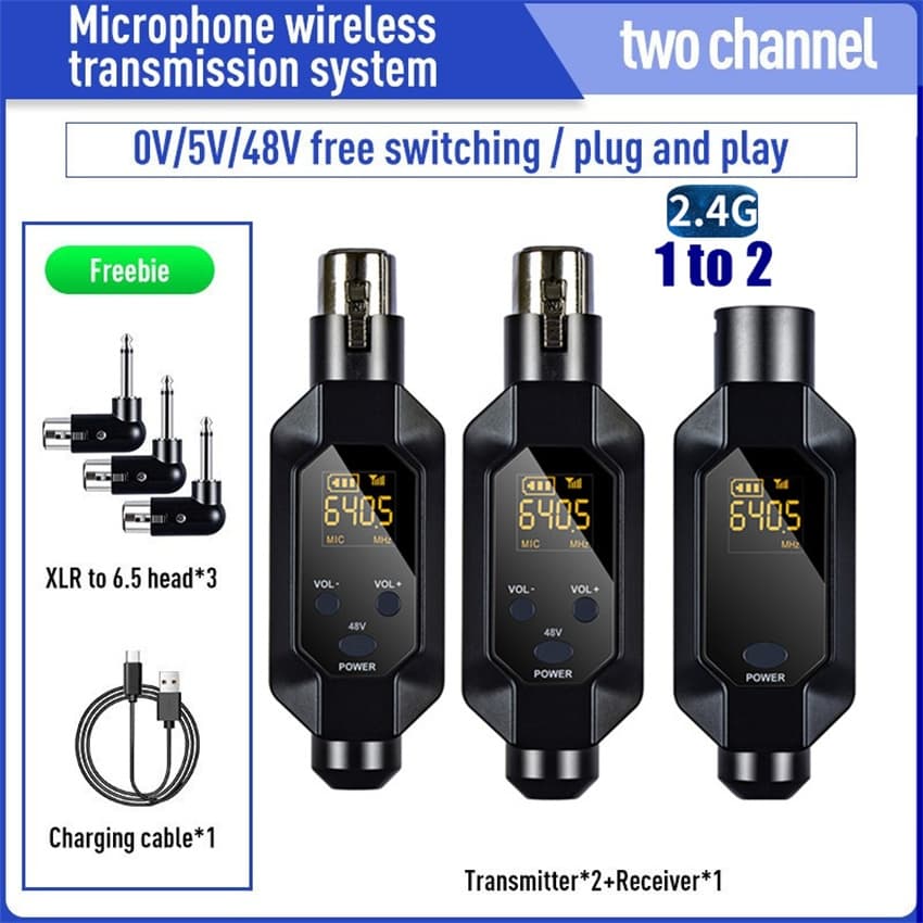 Sistema De Microfone XLR Sem Fio De 2.4 Ghz 48V Phantom Power Para Misturador Condensador Dinâmico PA