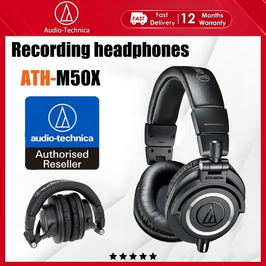 Fones De Ouvido Profissionais Audio-Technica ATH-M50X Para Monitor De Estúdio , Com Cabo Removível , Preto