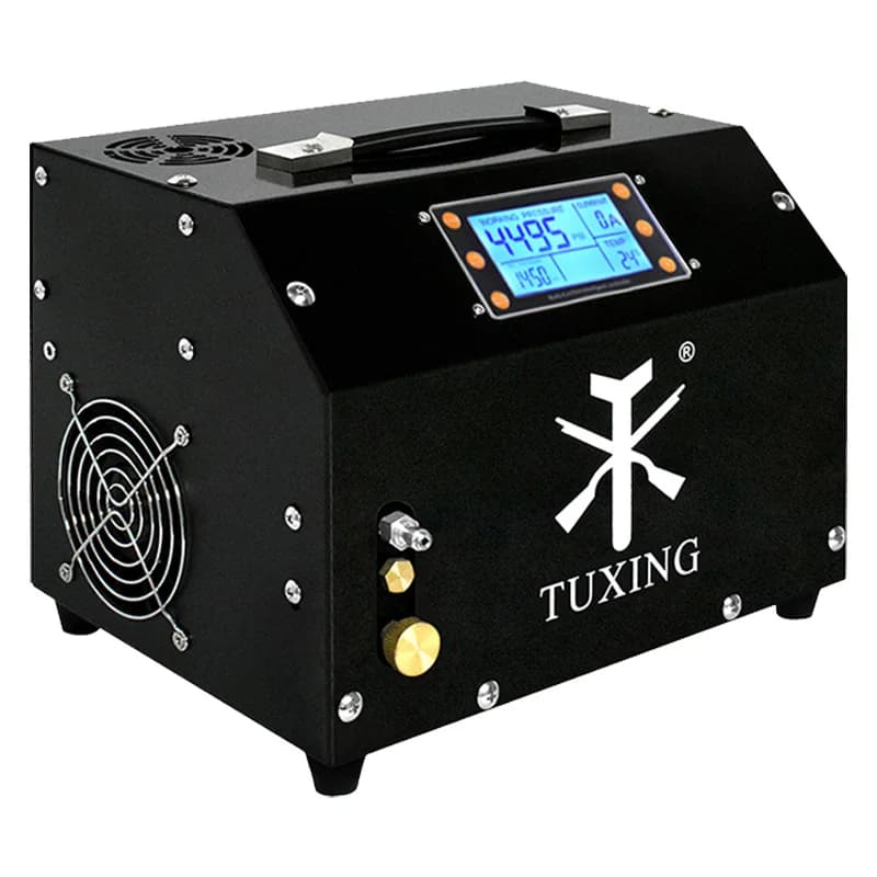 TUXING TXET063 300Bar 12V PCP Compressor de ar Alta pressão exibição LCD Auto Stop adaptador de 12V