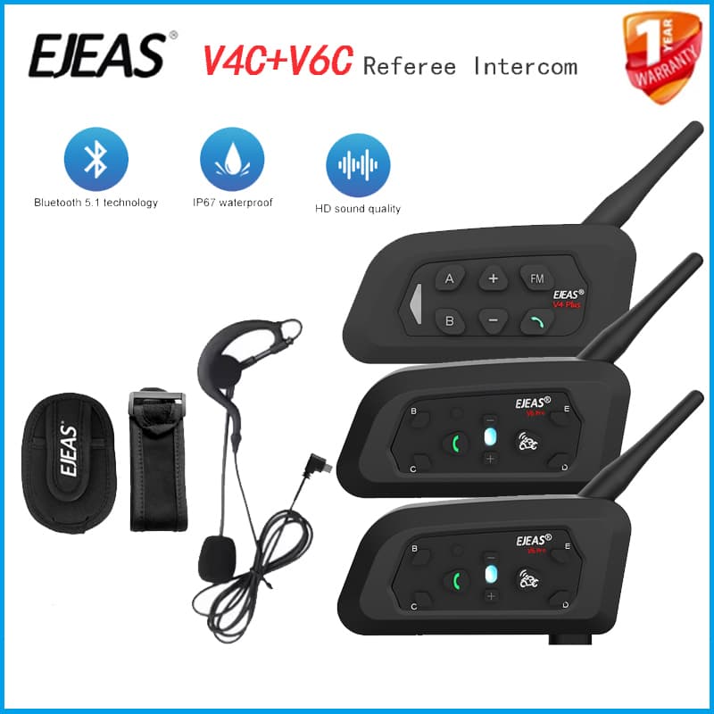 EJEAS 1 Pcs V4C PLUS + 2 V6C PRO + 3 Usuário Árbitro De Futebol Interfone Fone De Ouvido Full Duplex Bluetooth De Confer