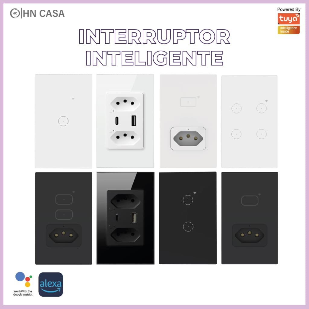 Interruptor Inteligente De Toque Wifi Tuya 1/2/3/4/6 Botões e Tomada Inteligente 10A Sem Fio Controle Via App com Alexa