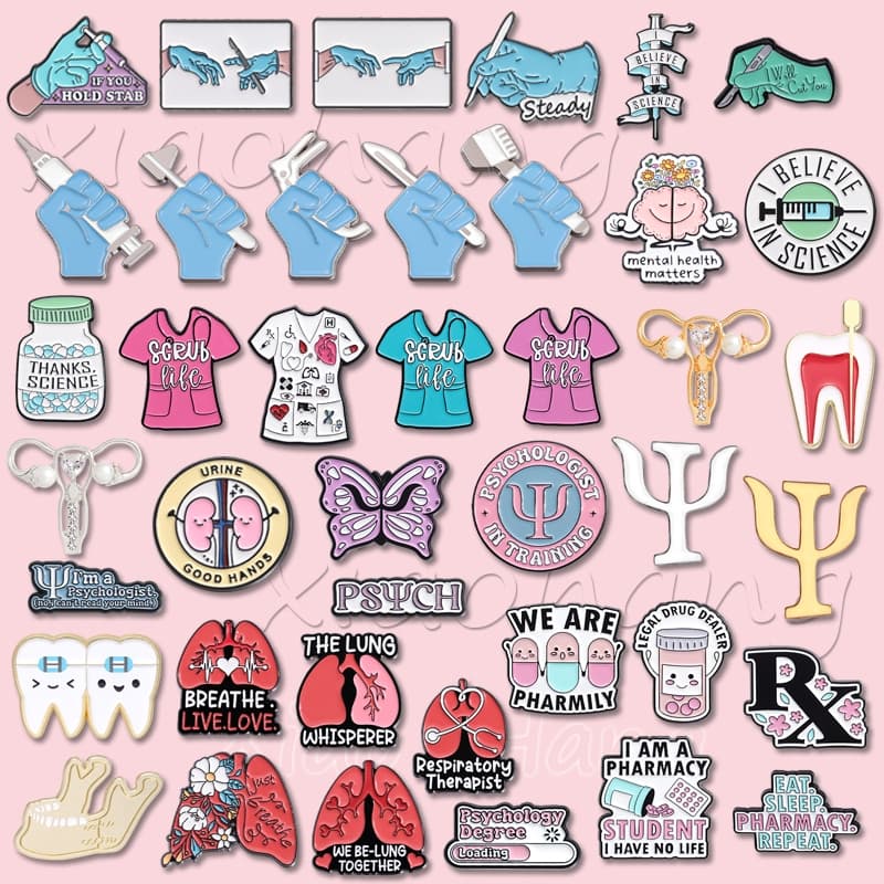 Moda Médica Broche Médico Alfinetes Cabeça De Cérebro Psi Psicologia Broches Uterus Feminino Lapela Metal Crachás Jóias Presente Para Doutor