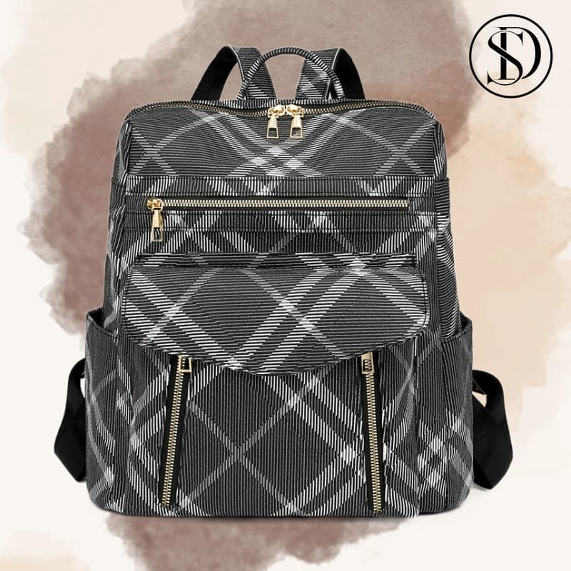 Mochila multifuncional impressa preta de couro PU para mulheres