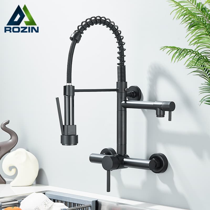 Torneira Cozinha Gourmet Inox Monocomando Parede Água Quente E Fria Buraco Duplo Com Spray Extensor