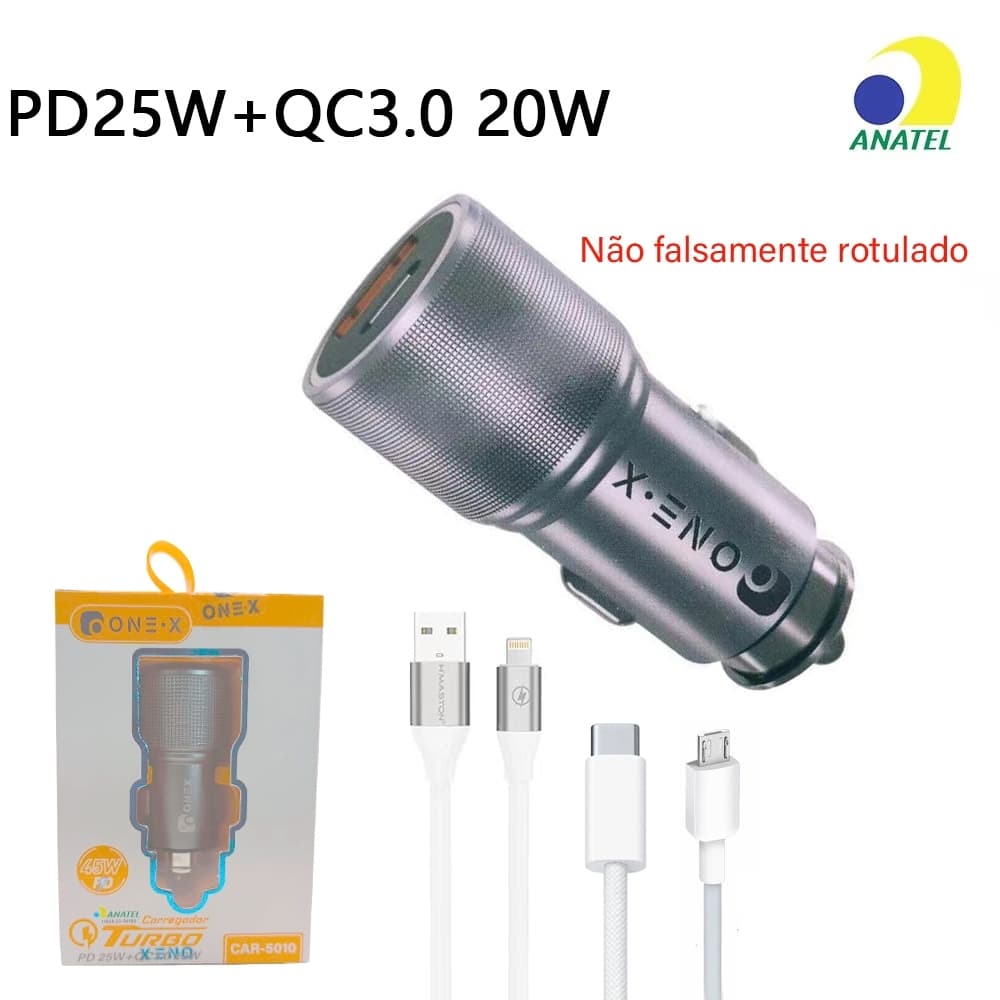 Carregador Veicular turbo TIPO C +USB 45W Carregamento rápido/Universal ONEX Original Estável seguro