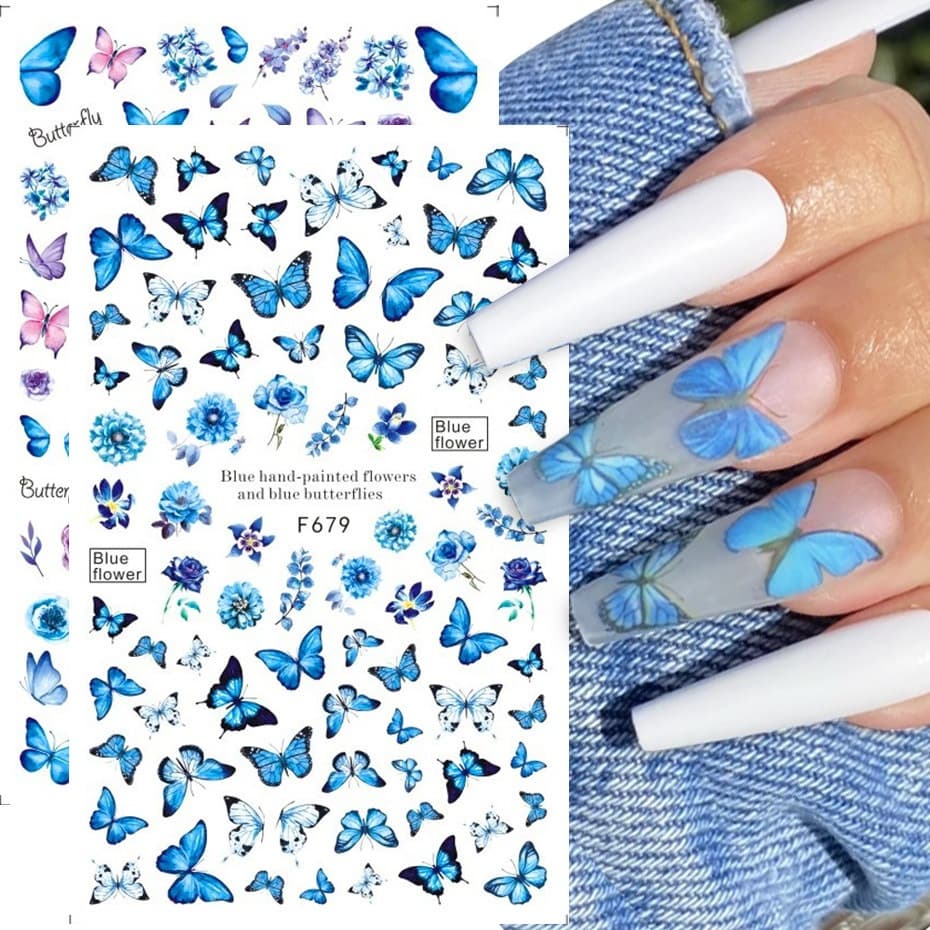 Adesivos Coloridos De Unhas Com Flores De Borboleta Para Decoração Diy
