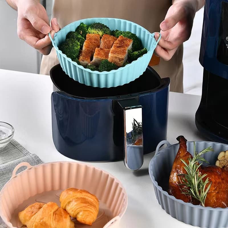 Assadeira forma de silicone air fryer Em Silicone Flexível Lavável forno e microondas fritadeira