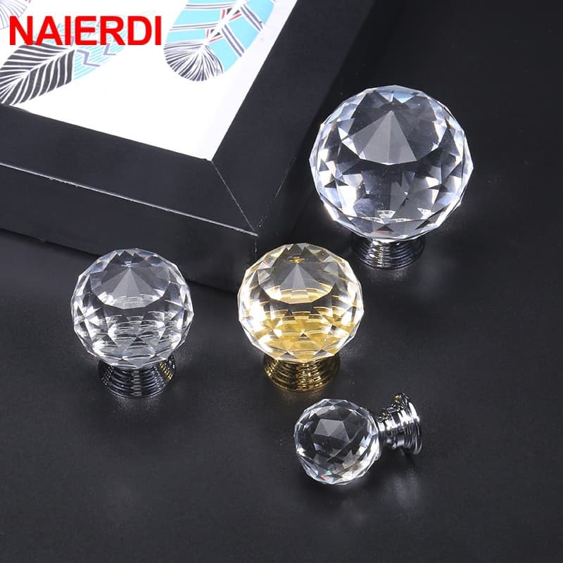 NAIERDI 20mm/30mm/40mm Puxadores De Gaveta De Cristal De Diamante Redondo Armário Coloridos