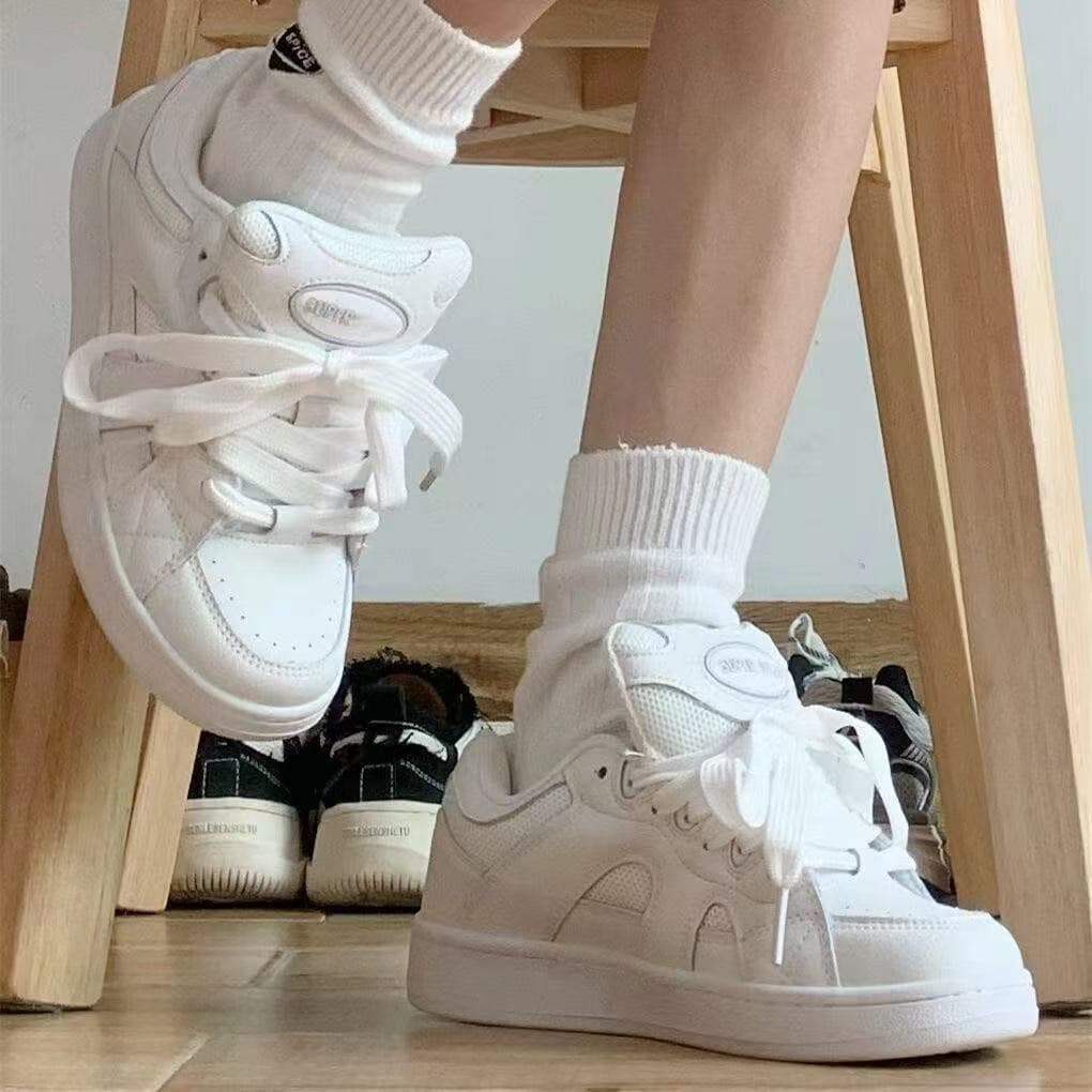 Branco Retro Pão Sapatos Femininos Chique Nicho Design Tênis De Alta Cor Casuais