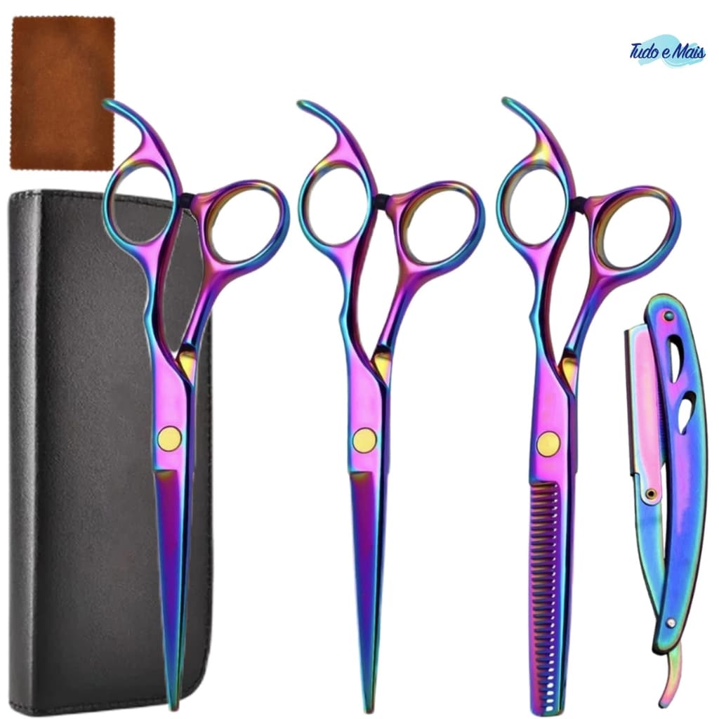 Conjunto De Tesouras De Desbaste De Cabelo Profissional De 4 Peças , Aço Inoxidável , Cor Dourada , Para Barbearias