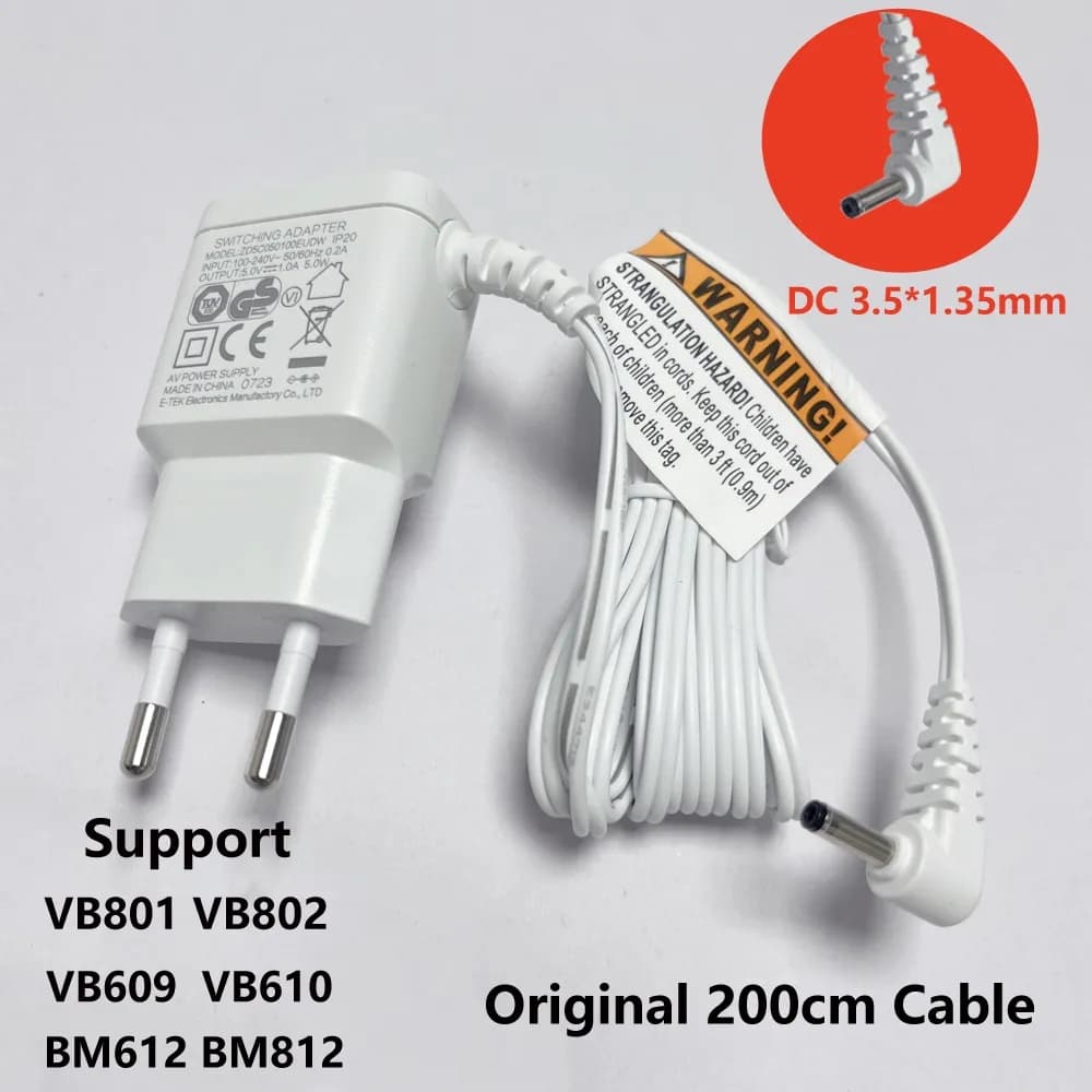 Conector Original Do Adaptador De Energia Ue 110-240V DC 5V 1A 3,5x1,35mm Para Monitor De Bebê VB801 VB802 VB609 BM812