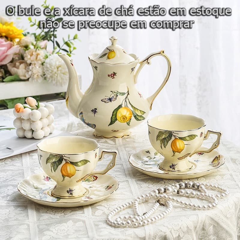 Conjunto de xícara de café de cerâmica retrô doméstico, xícara de cerâmica de alto valor, bule, xícara de chá, conjunto