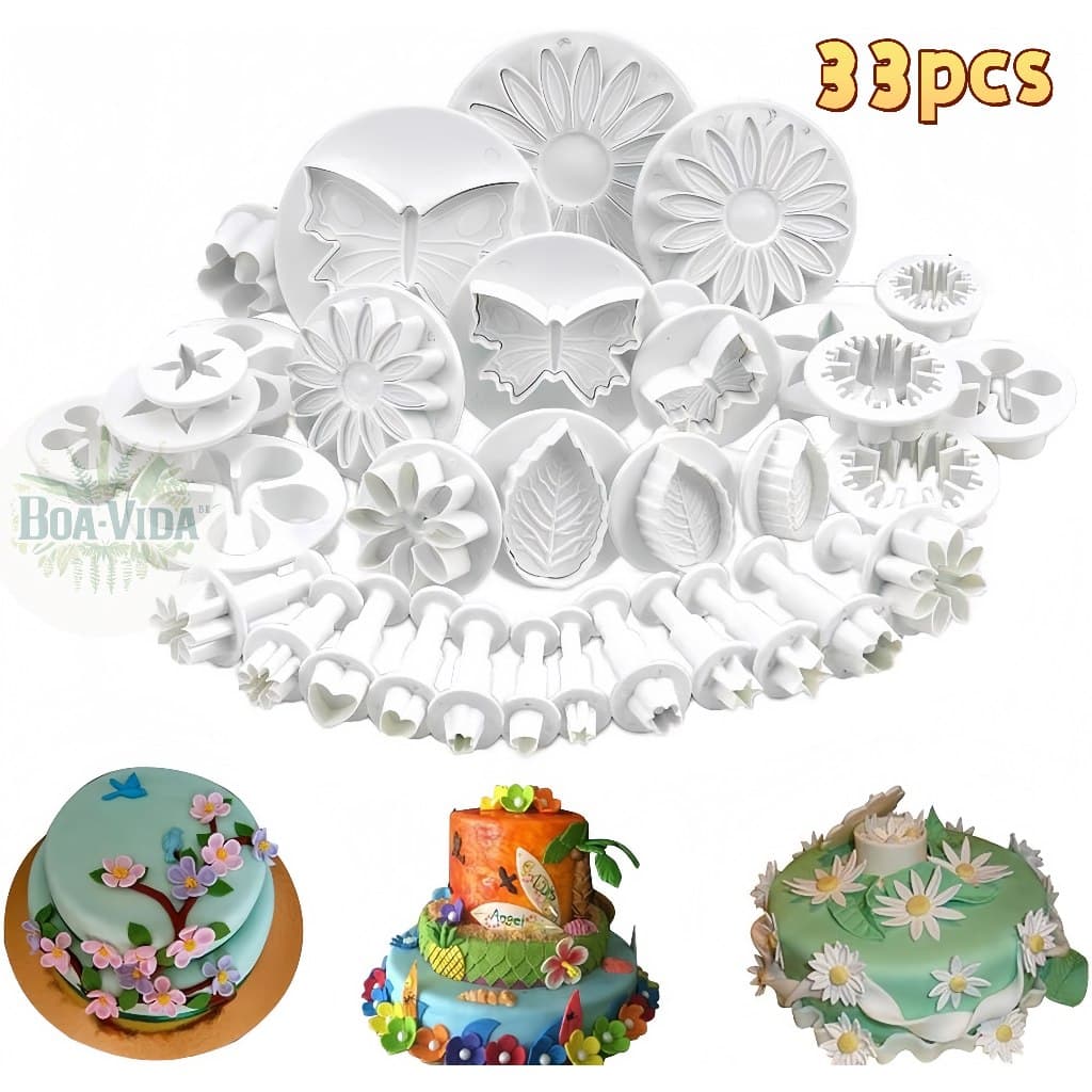 Kit 33 Peças Molde Para Bolo Acessórios Confeitaria Flor Decoração Para Massa Pasta Cookie Biscoito