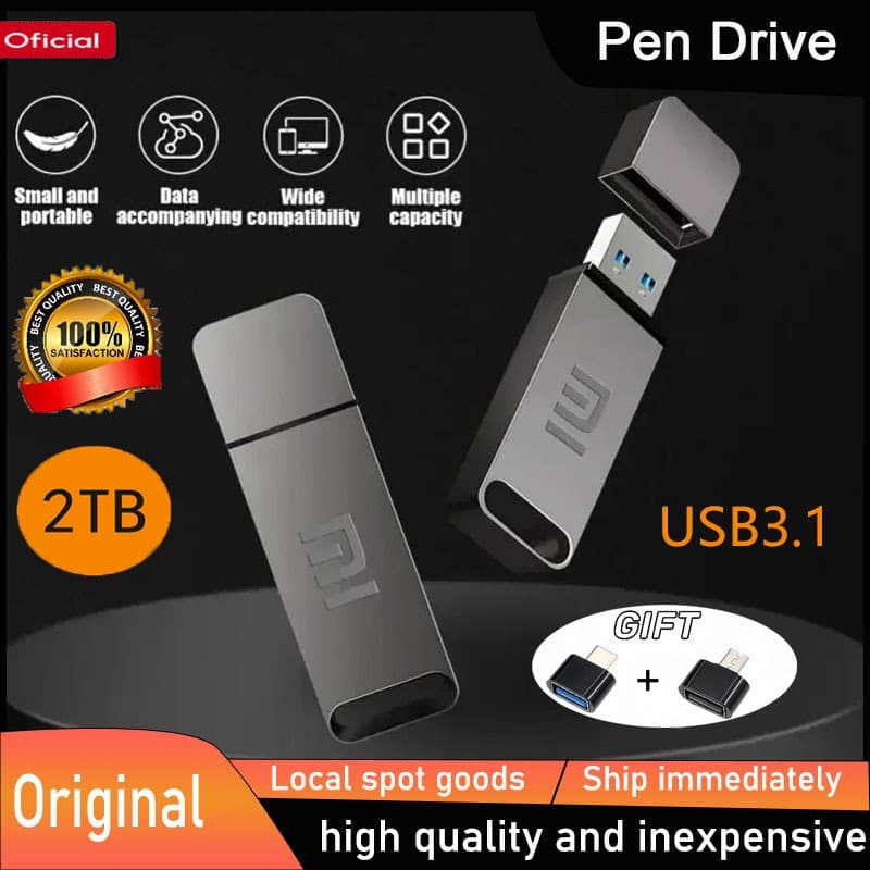 MI Pen Drive 2TB USB 3.1 Metal Case HP Unidade Flash Portátil À Prova De Poeira E D'água OTG