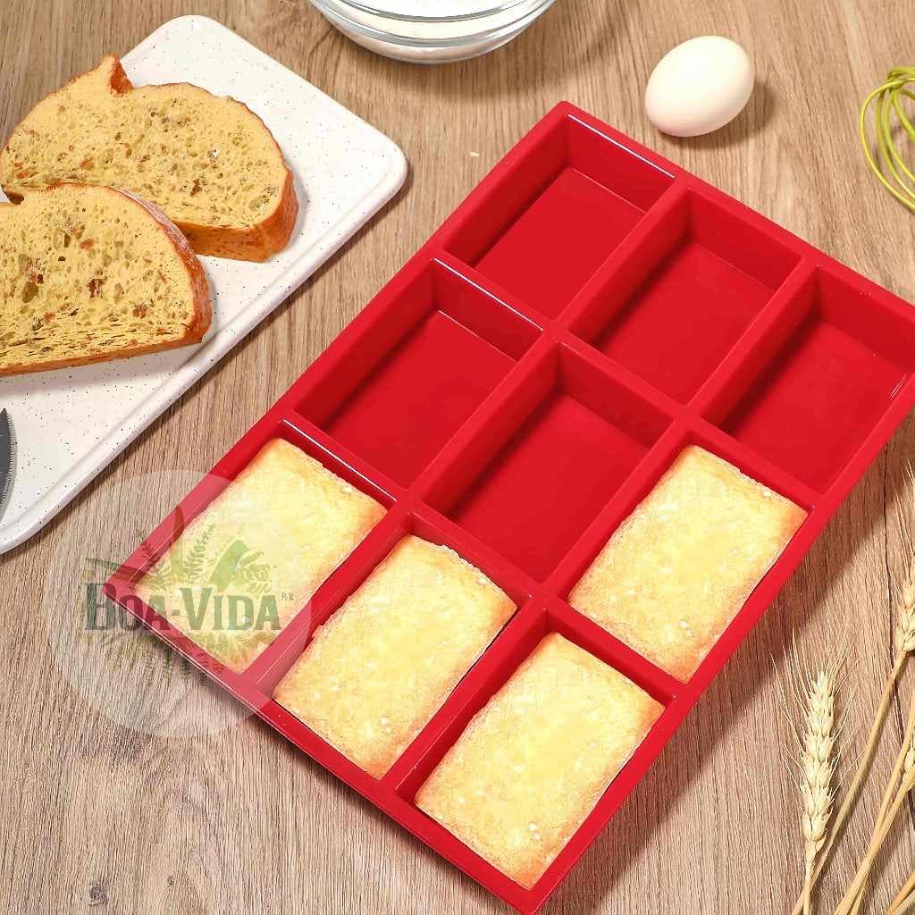 Molde Retangular de Silicone para Bolos, Biscoitos e Chocolate com 8 Furos