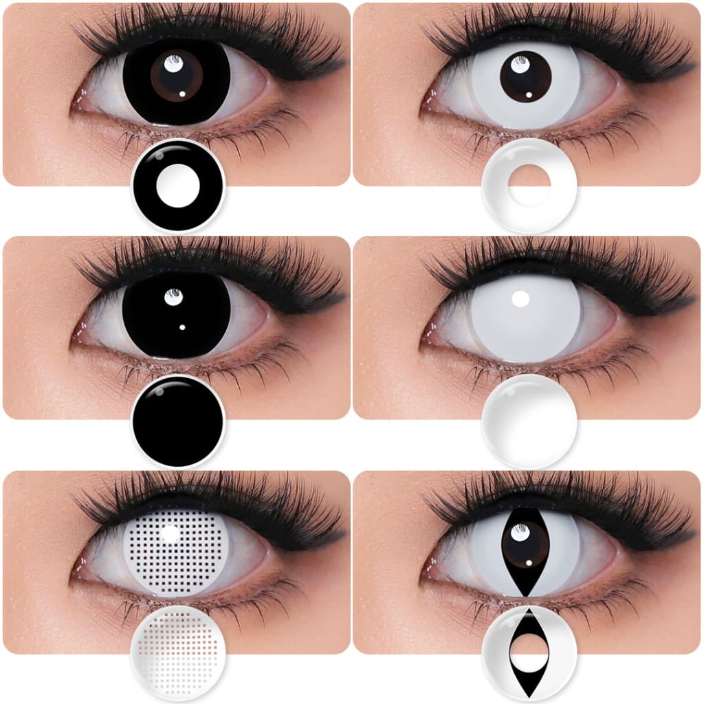 Pseyeche Cosplay Lente De Contato Lentes De Halloween Anime Anual Branco Preto 1 Par