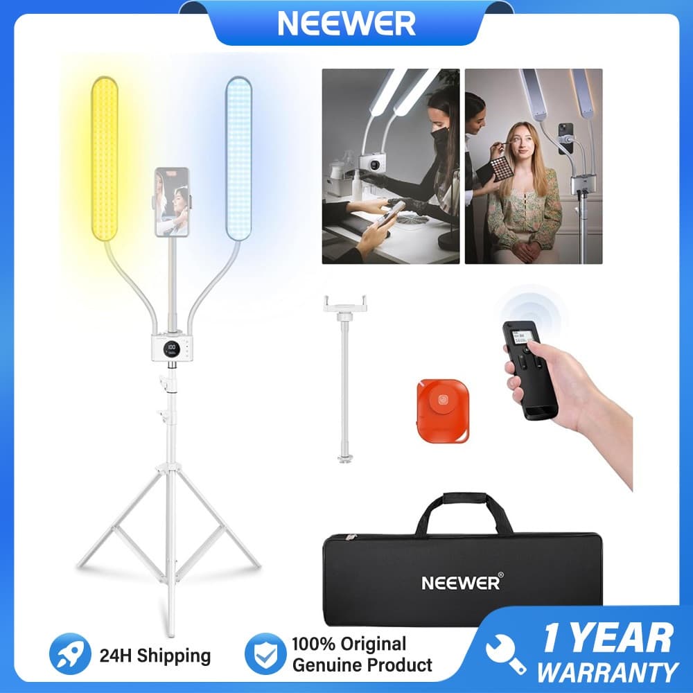 NEEWER Luz Estética Com Suporte Para Telefone , Controle Separado De 2 Cabeças De LED , Iluminação De Tatuagem Bicolor C